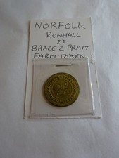 Runhall ,Norfolk - Brace & Pratt  2d Farm Token - Collectable - Coin - Brass