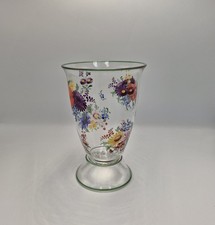 Hand Painted Floral Glass Vase Colourful Cottagecore 19.5cm