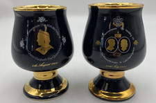 Prinknash Pottery Queen Mother/Charles & Diana Black & Gold Brandy Goblets   K12