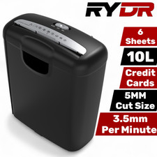 RYDR Paper Shredder 5 Sheet 10 Litre Strip Cut A4 Auto on Reverse Home Office