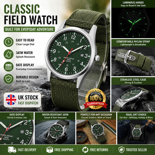 Men field watch quartz nylon - field,