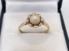Vintage 9ct Gold Hallmarked Cultured 5.5mm Pearl Ring. Goldmine Jewellers.