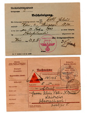 German WWII  Air Raid Warden Card&Money Card Used Very Good Items See Scans G10m