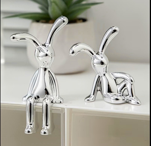 Set silver metal rabbit - 2,
