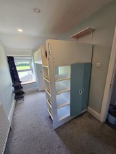 IKEA white Cabin Bed High Sleeper Single w Desk Drawers Wardrobes