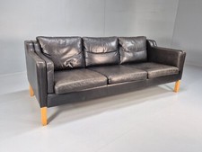 Black Leather 3 Seat Sofa Borge Mogensen Style 1970s Vintage Retro EB9068 V3SS