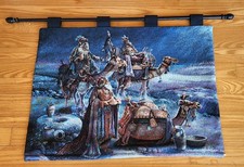 Christmas Tapestry - 3 Wise Men- Made In USA - Signed Tom Dubois Large 36"x 22" 