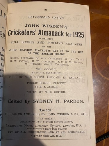 Rare 1925 edition wisden - edition,