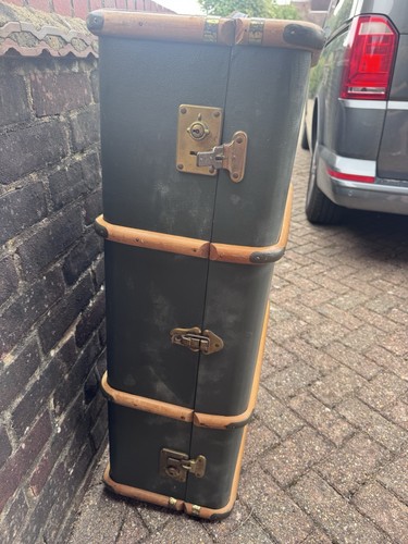 Vintage trunk leather and - trunk, wood