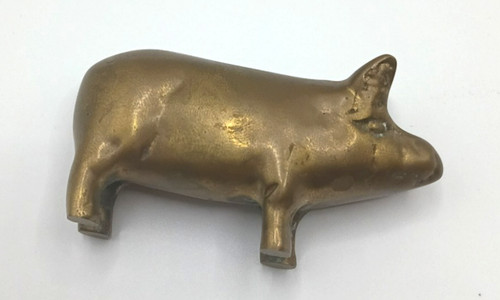Vtg solid brass pig figurine - brass,