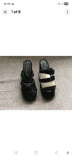 Ladies black velvet style 3.5” block heel strappy sandal uk size 5 evening shoes