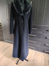 Debenhams Longline Maxi Coat Charcoal Grey Wool Cashmere Mix Size 10 Vgc