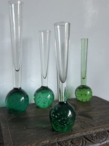 Green glass bud vases - green,