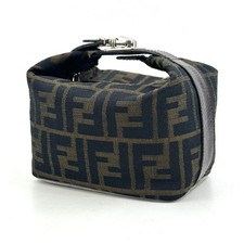 Fendi Zucca Vanity Pouch  Hand Bag Canvas  Silver Authentic 315T0308