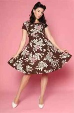 A LINE DRESS size 8 Floral Brown Heart of Haute Retro Vintage 50s Wedding Style