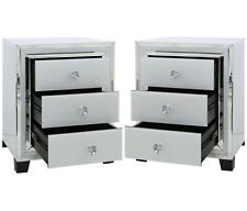 A Pair of Atlanta White and Silver Mirrored 3 drawer Bedside Chest - BEDROOM