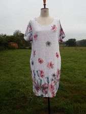 Lightweight White Floral Print Cotton Cocoon Dress MADE IN ITALY UK 18 Worn Once