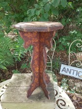 Small Late Victorian Pine Poker Work Carved Tripod Side Table 18" High