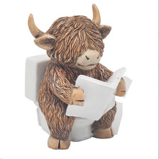 Hughie Highland Cow Sat on Toilet Reading News Lesser & Pavey novelty figurine