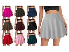 Women Mini Skater Skirt Stretchy Elasticated Waist Flared Layered Pleated Design