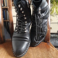 Zara Leather Boots Rock, Glam With Gemstones, Studs and Silver Laces! Size 39