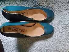 Teal Faux Patent  Shoes Wood