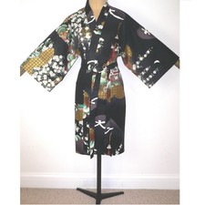 NEW JAPANESE BLACK GOLD, COTTON KIMONO STYLE DRESSING GOWN ROBE - GION FESTIVAL