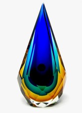 Striking Murano Sommerso Technique Art Glass Faceted Prism Sculpture