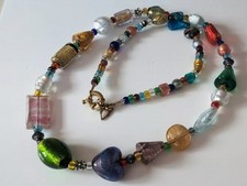 Vintage Antica Murrina Glass Multicoloured Mixed Bead Necklace Sparkling Chic 