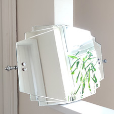 30s Vintage Art Deco Bathroom Wall Mirror Fantail Diamond Trapezoid Tilting MCM