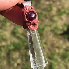 Quartz & Garnet Pendant, 7 grams , CRYSTAL PENDANT.  Wicca, Chakras.