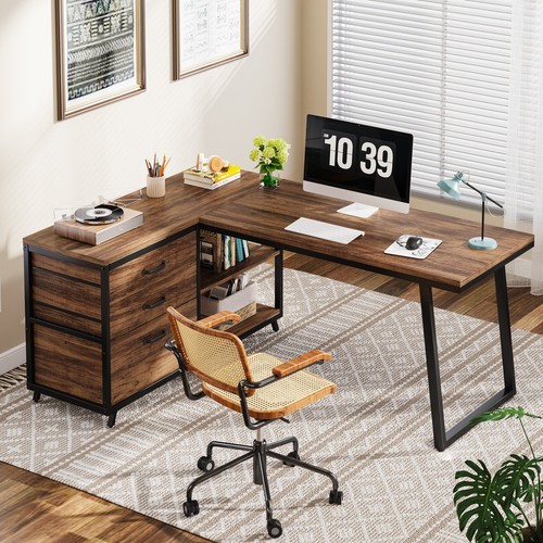 Shaped computer desk with - desk, 3