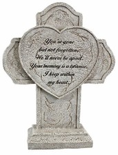 RESIN CROSS WITH VERSE ON HEART GRAVE ORNAMENT MEMORIAL TRIBUTE GRAVESIDE