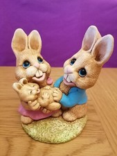 Vintage  Hand Painted Moorcraft  Rabbits Family  Mum, Dad. Baby (91)