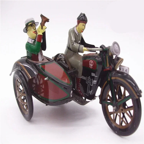 Retro tin motorcycle sidecar - motorcycle,