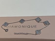 QVC Rhodium Plated 925 Sterling Silver Pave Set Diamonique Clover Shape Bracelet