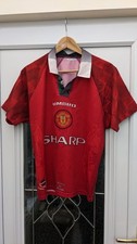 MANCHESTER UNITED MENS UK SIZE LARGE 1996-1998 VINTAGE UMBRO HOME SHIRT RARE