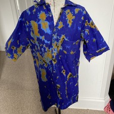 Ugandan Made Wax Printed Fabric Shirt Sleeved Man’s Shirt Blue And Yellow