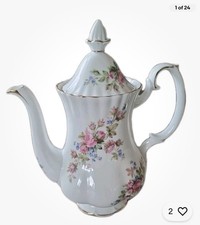 Royal Albert Moss Rose Pink Roses Teapot Coffee Pot  Bone China