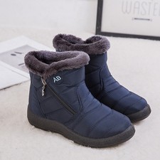 Womens Waterproof Fur Lined Snow Ankle Boots Winter Ladies Warm Flat Shoes Daily