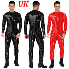 UK Men Zipper Crotch Jumpsuit Catsuit Clubwear Wet Look Patent Leather Bodysuits