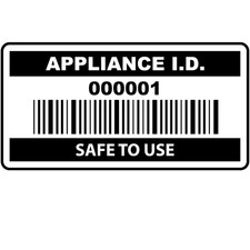 Budget Appliance ID Labels with Barcode for Portable Appliance Testing -Design 2