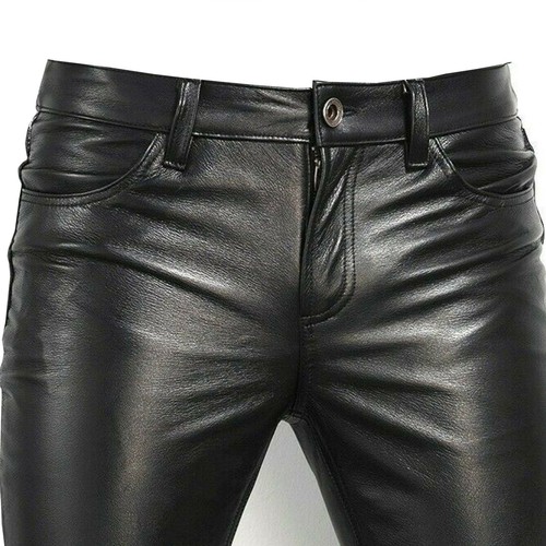 Leather men biker jeans - men,