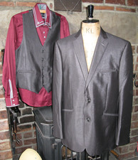 EUROMEN London 4 Piece Suit + Makrom Slim Fit Shirt Rockabilly Mod UK 44R EU 54R