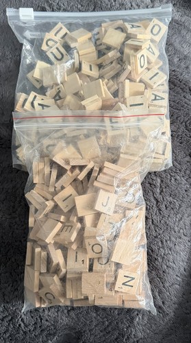 Two bags wooden scrabble - bags, of