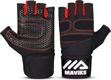 Maviks Black Fingerless Gym Weight Lifting Training Gloves - Size L