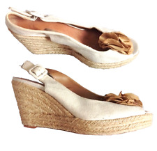CLARKS BAHAMA CREAM CANVAS SLINGBACK ADJUSTABLE WEDGE PEEP TOE SHOES UK 5.5 D
