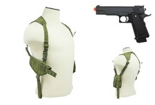 Halloween Costume OD Green Pistol Shoulder Holster & Prop Airsoft Gun CV2909G 