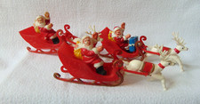 Vintage Retro  Plastic Santa & Sleigh Christmas Decoration  1970,s x 3