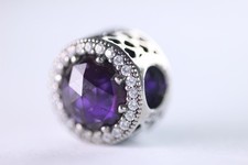 Genuine Pandora Sterling Silver Purple Sparkling Radiant Hearts Charm - 791725NR